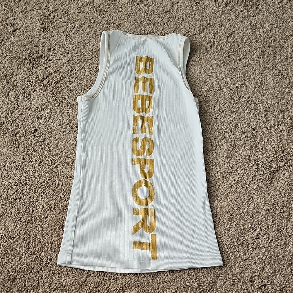 BEBE Sport White Ribbed Tank Top